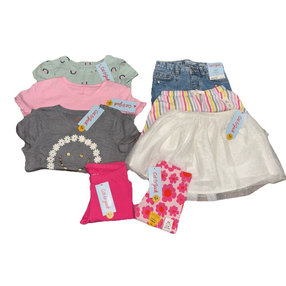 Cat & Jack Baby Girl 4T 8pc Clothing Lot Tops Skirts Shorts Leggings NWT